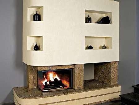 Пристенно-угловой камин с полками