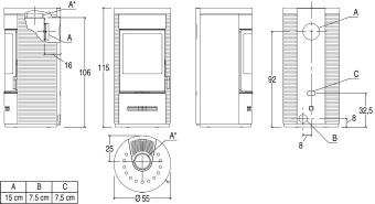 Чертеж для Кафельная печь E929 D Hermetic