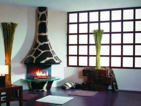 Угловой камин в хай тек стиле