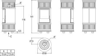 Чертеж для Кафельная печь E929 C Hermetic