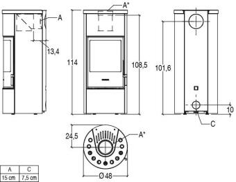 Чертеж для Кафельная печь E124 Hermetic