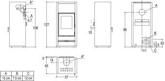 Чертеж для Кафельная печь E928 Hermetic