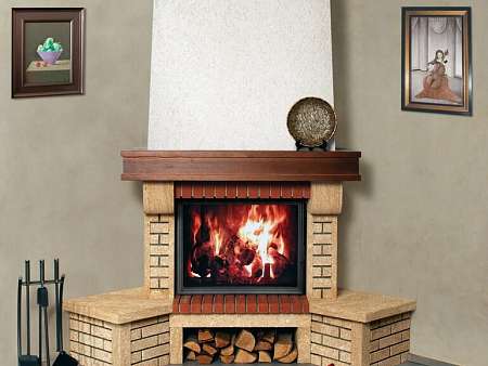 Угловой камин с дровницей