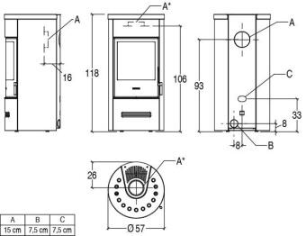 Чертеж для Кафельная печь E129 M Hermetic