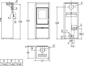 Чертеж для Кафельная печь E128 A Hermetic