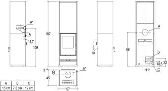 Чертеж для Кафельная печь E928-H Hermetic