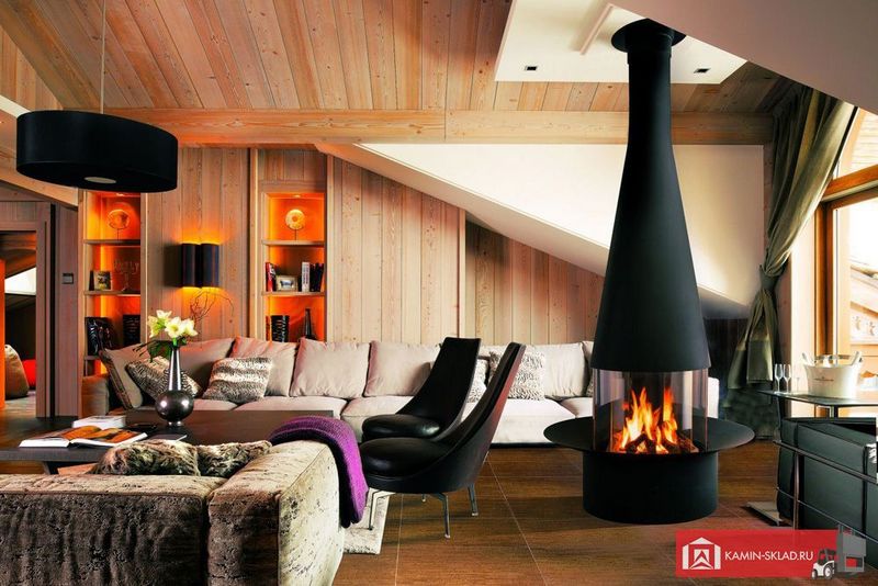 напольный камин круглой формы