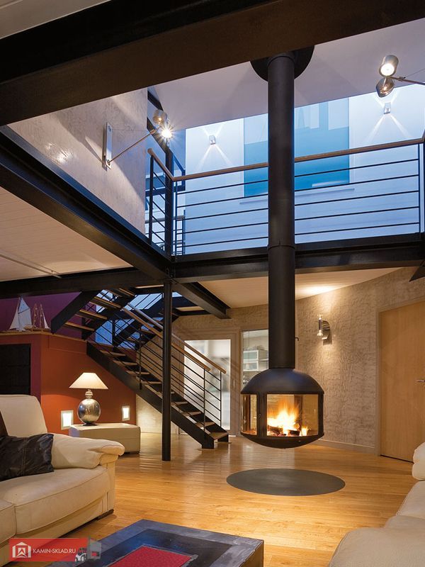 подвесной круглый камин со стеклом