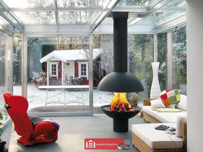 камин в форме полусфер без стекол