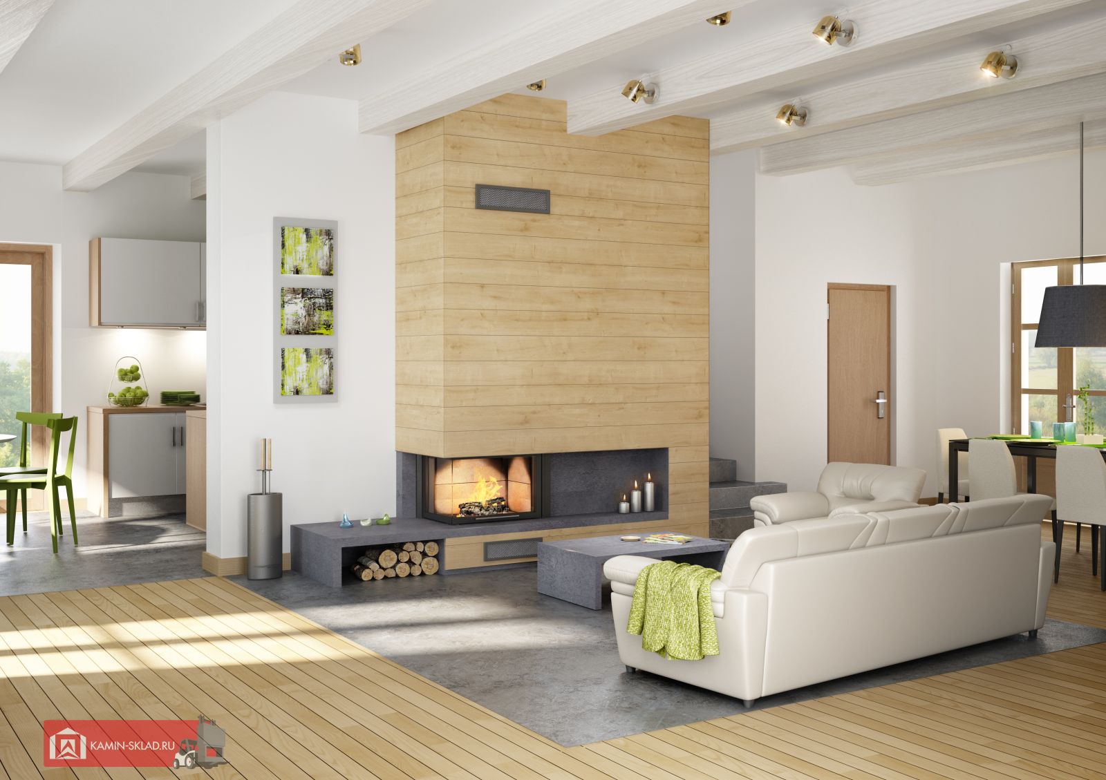 стекло у камина слева