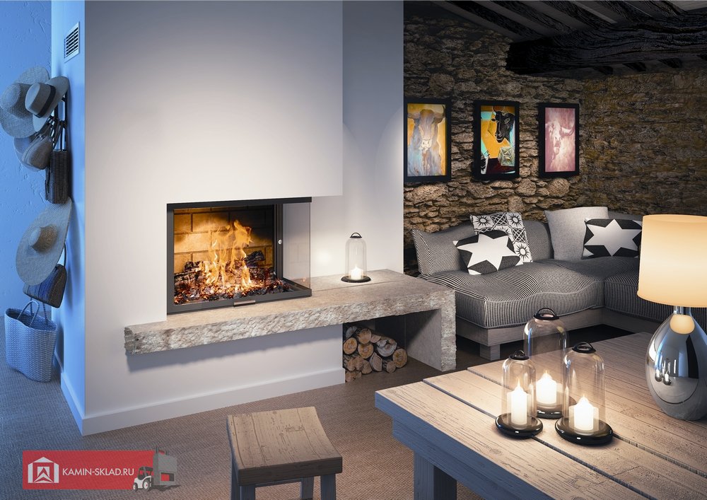 камин с двумя стеклами