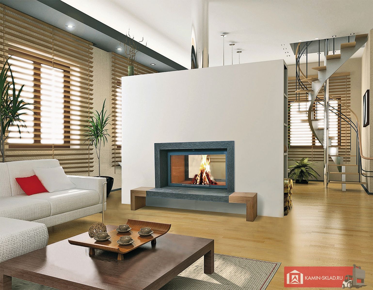 камин для зонирования помещения и отопления